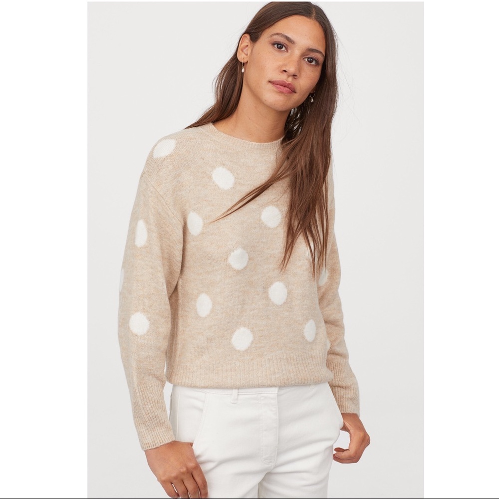H&M DOT LIGHT BEIGE WHITE SWEATER M